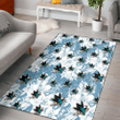 SJS White Hibiscus Orchid Light Blue Background Printed Area Rug