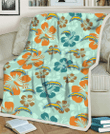 LAC Orange Green Hibiscus Pale Green Background 3D Fleece Sherpa Blanket