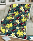 ARI Hibiscus Green Palm Leaf Black Background 3D Fleece Sherpa Blanket