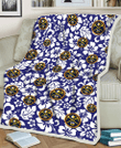Denver Nuggets White Hibiscus Pattern Slate Blue Background 3D Fleece Sherpa Blanket