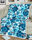 WSH White Blue Hibiscus Blue Background 3D Fleece Sherpa Blanket