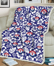 Texas Rangers White Hibiscus Pattern Slate Blue Background 3D Fleece Sherpa Blanket