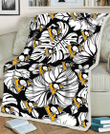PIT White Hibiscus Porcelain Flower Palm Leaf Black 3D Fleece Sherpa Blanket