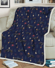SAS Small Hibiscus Buds Navy Background 3D Fleece Sherpa Blanket