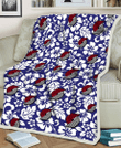 POR White Hibiscus Pattern Slate Blue Background 3D Fleece Sherpa Blanket