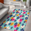 TOR Pink Yellow White Hibiscus Turquoise Background Printed Area Rug