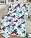 Atlanta Braves Pale Turquoise Hibiscus Light Cyan Background 3D Fleece Sherpa Blanket