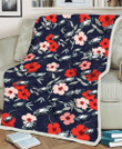 PHI Red Pink White Hibiscus Black Background 3D Fleece Sherpa Blanket