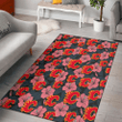 CGY Light Coral Hibiscus Gray Leaf Black Background Printed Area Rug