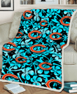 CHI Blue Hibiscus Blue Coconut Tree Black Background 3D Fleece Sherpa Blanket