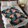 Miami Marlins Orange Hibiscus Green Tropical Leaf Dark Background 3D Fleece Sherpa Blanket