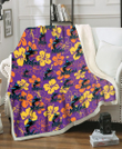 Miami Marlins Yellow And Orange Hibiscus Purple Background 3D Fleece Sherpa Blanket