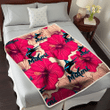Miami Marlins Red Beige Hibiscus Beige Background 3D Fleece Sherpa Blanket