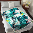 Miami Marlins Pastel Hibiscus Palm Leaf Tiny Dot Green Background 3D Fleece Sherpa Blanket