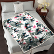 Miami Marlins White Hibiscus Green Leaf White Background 3D Fleece Sherpa Blanket