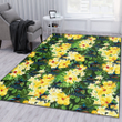 Miami Marlins Yellow Hibiscus Tropical Green Leaf Black Background Printed Area Rug