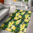 Miami Marlins Yellow Hibiscus Tropical Green Leaf Black Background Printed Area Rug