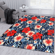 Dallas Cowboys Coral Red Hibiscus Blue Palm Leaf Black Background Printed Area Rug
