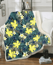 Dallas Cowboys Hibiscus Green Palm Leaf Black Background 3D Fleece Sherpa Blanket