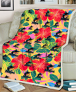 Miami Marlins Red Hibiscus Green Blue Leaf Yellow Background 3D Fleece Sherpa Blanket