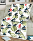 Miami Marlins Light Salmon Hibiscus Green Leaf White Background 3D Fleece Sherpa Blanket