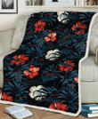 Miami Marlins Red And White Hibiscus Dark Leaf Black Background 3D Fleece Sherpa Blanket