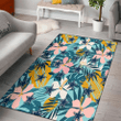 Dallas Cowboys Pastel Color Hibiscus Tropical Leaves Light Green Background Printed Area Rug