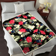New England Patriots Red Hibiscus Yellow Porcelain Flower Black Background 3D Fleece Sherpa Blanket