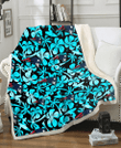 New England Patriots Blue Hibiscus Blue Coconut Tree Black Background 3D Fleece Sherpa Blanket