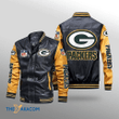 Green Bay American Football Team Packers Aaron Rodgers Gift For Fan Team Badge Leather Bomber Jacket Outerwear Christmas Gift