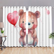Watercolor Bear Valentines Day Holding Heart Balloon Printed Window Curtain Home Decor For Kids