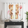 Cute Bear Valentines Day Watercolor Printed Window Curtains Door Curtains Home Decor For Kids