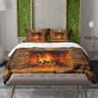 A Fireplace Printed Bedding Set Bedroom Decor Oil Painting Design