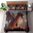 A Man Looking A Fiery Dragon Printed Bedding Set Bedroom Decor Scenery Design