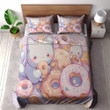 Adorable Cats With Donuts Printed Bedding Set Bedroom Decor Cartoon Design For Kids