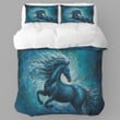 A Majestic Blue Horse In Blue Space Printed Bedding Set Bedroom Decor Painting Galaxy Design
