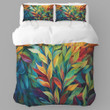 Abstract Vibrant Leaves Printed Bedding Set Bedroom Decor Nature Painting Design