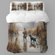 A Hunter With Their Hunting Dog Printed Bedding Set Bedroom Decor Watercolor Painting Hunting Design