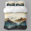 A Panoramic Mountain Printed Bedding Set Bedroom Decor Watercolor Painting Design