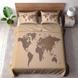 A Simple World Map Printed Bedding Set Bedroom Decor Earth Tones Design