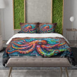 A Whimsical Octopus On Brick Wall Printed Bedding Set Bedroom Decor Graffiti Design
