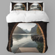 A Serene Lakeside Through Cave Printed Bedding Set Bedroom Decor