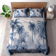 An Illustration With Palm Trees In Blue And White Printed Bedding Set Bedroom Decor