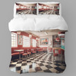 A Retro Style School Cafeteria Printed Bedding Set Bedroom Decor Back To School Design