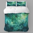 A Tranquil Blue Green Galaxy Printed Bedding Set Bedroom Decor Watercolor Painting Galaxy Design