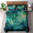 A Tranquil Blue Green Galaxy Printed Bedding Set Bedroom Decor Watercolor Painting Galaxy Design