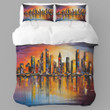 A Painting Of A City At Sunset Printed Bedding Set Bedroom Decor Abstract Design