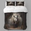 A Powerful Rhinoceros Breaking Through A Plaster Wall Printed Bedding Set Bedroom Decor Realistic Design