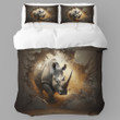 A Powerful Rhinoceros Breaking Through A Wall Printed Bedding Set Bedroom Decor Realistic Design