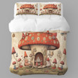 A Whimsical Mushroom Tea Party Printed Bedding Set Bedroom Decor Botanical Design